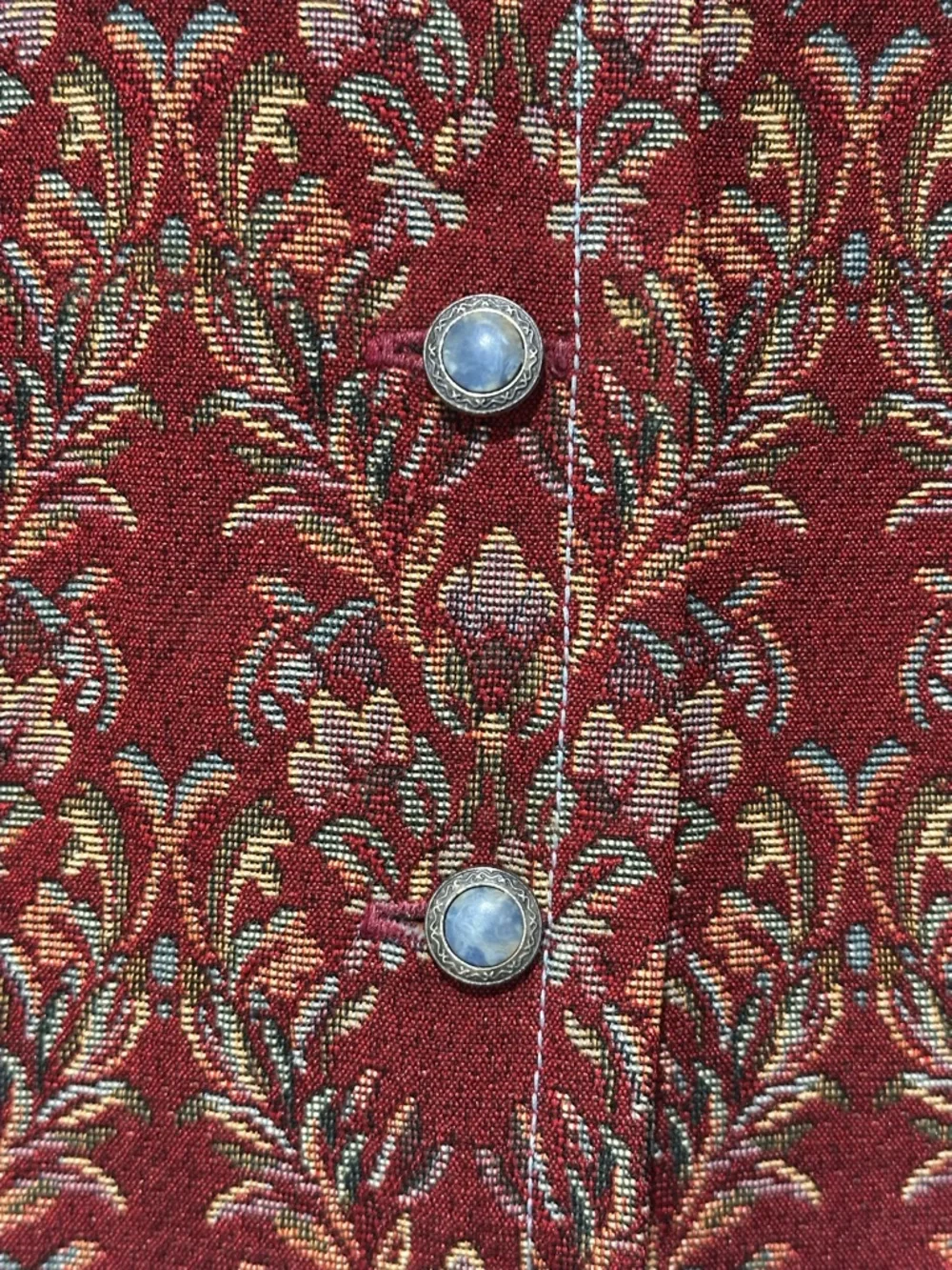 Vintage Tapestry Vest Red Floral Western Boho Button Front Size XL - Picture 2 of 7